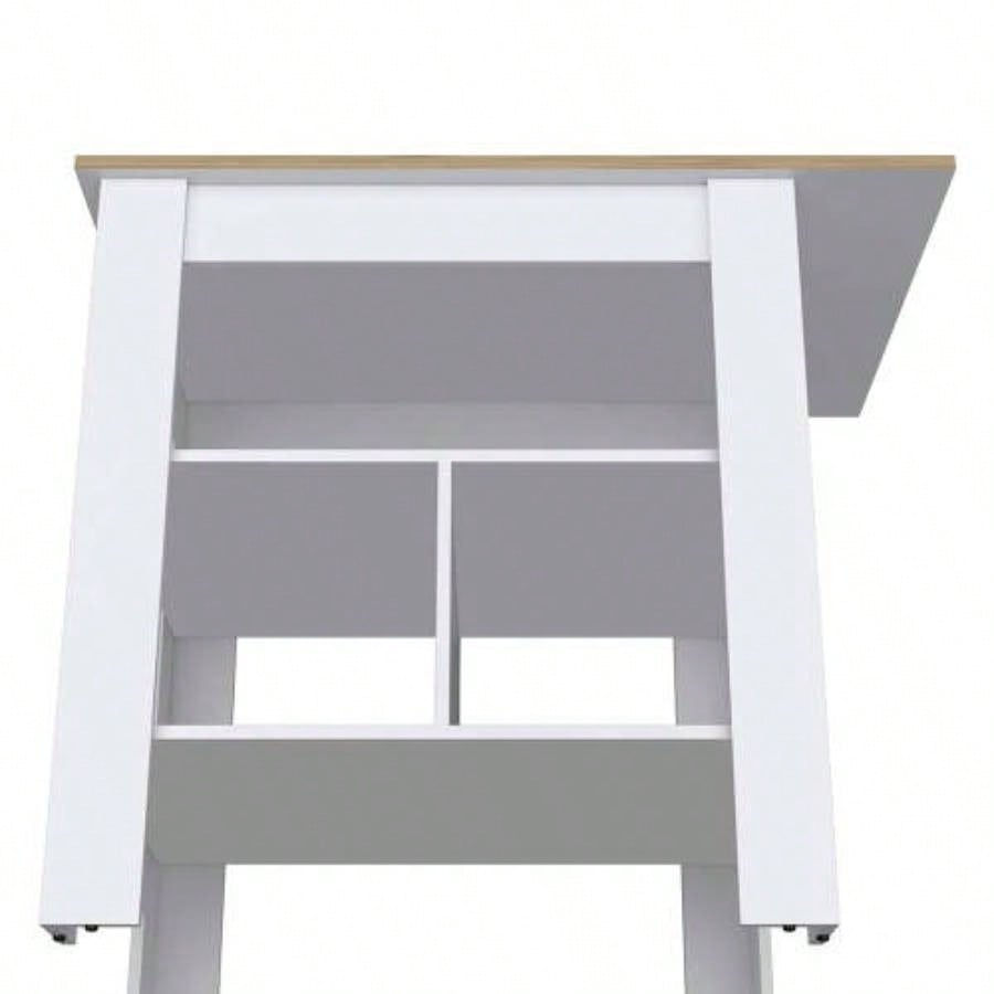 Adeline 3 - Shelf Kitchen Island White and Macadamia
