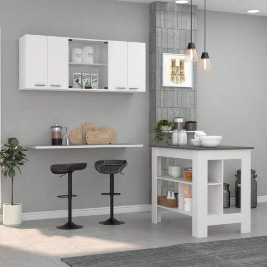 White and Onyx 2 - Piece Kitchen Set, Kitchen Island and Wall Cabinet