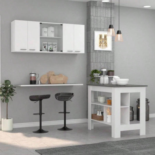 White and Onyx 2 - Piece Kitchen Set, Kitchen Island and Wall Cabinet
