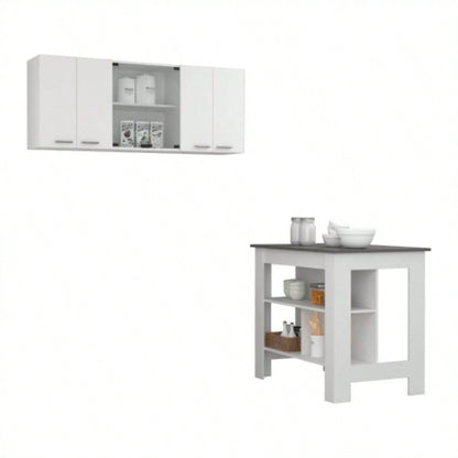 White and Onyx 2 - Piece Kitchen Set, Kitchen Island and Wall Cabinet