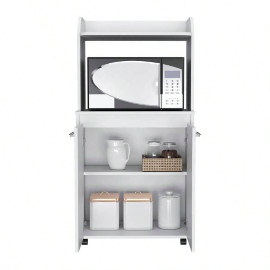 Kitchen Cart Totti, Double Door Cabinet, One Open Shelf, Two Interior Shelves, White