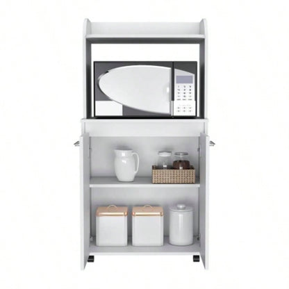 Kitchen Cart Totti, Double Door Cabinet, One Open Shelf, Two Interior Shelves, White