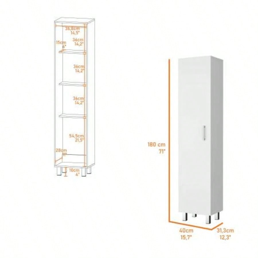 Clarno Tall Storage Cabinet, Single Door with Broom Hangers