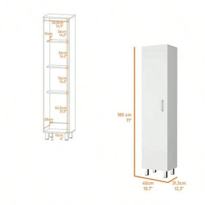 Clarno Tall Storage Cabinet, Single Door with Broom Hangers