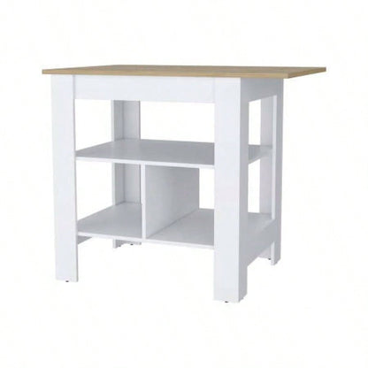 Lisbon Kitchen Island, 3 - Tier Shelf and Large Workstation