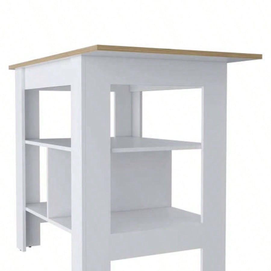 Lisbon Kitchen Island, 3 - Tier Shelf and Large Workstation