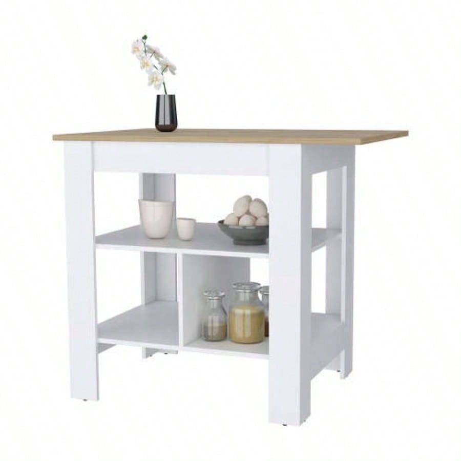 Lisbon Kitchen Island, 3 - Tier Shelf and Large Workstation