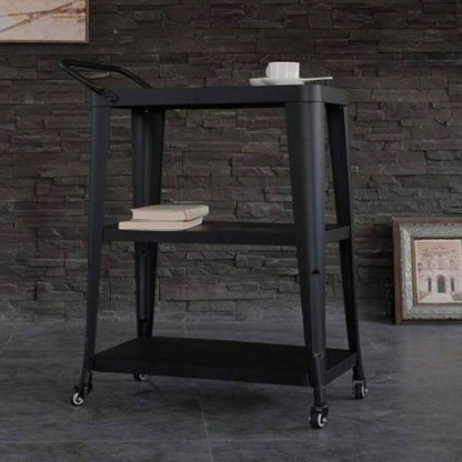 3 - Tiered Metal Frame, Industrial Dining Cart with Swivel Wheels, Black