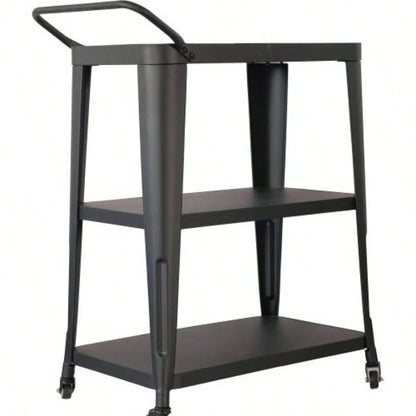3 - Tiered Metal Frame, Industrial Dining Cart with Swivel Wheels, Black