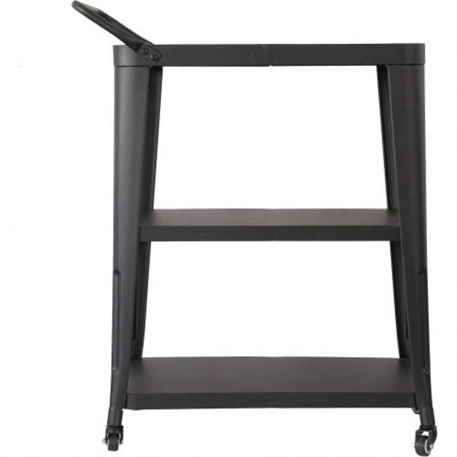 3 - Tiered Metal Frame, Industrial Dining Cart with Swivel Wheels, Black