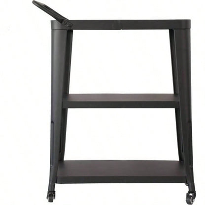 3 - Tiered Metal Frame, Industrial Dining Cart with Swivel Wheels, Black