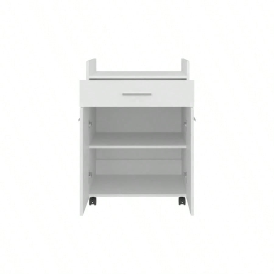 Kitchen Cart, 2 Doors, 1 Drawer, 4 Wheels, 2 Shelves, White