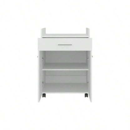 Kitchen Cart, 2 Doors, 1 Drawer, 4 Wheels, 2 Shelves, White