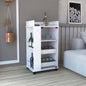 Bar Cart with Glass Door, 2 - Side Shelves and Casters, White