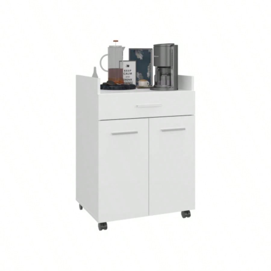 Kitchen Cart, 2 Doors, 1 Drawer, 4 Wheels, 2 Shelves, White