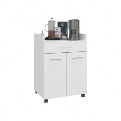 Kitchen Cart, 2 Doors, 1 Drawer, 4 Wheels, 2 Shelves, White