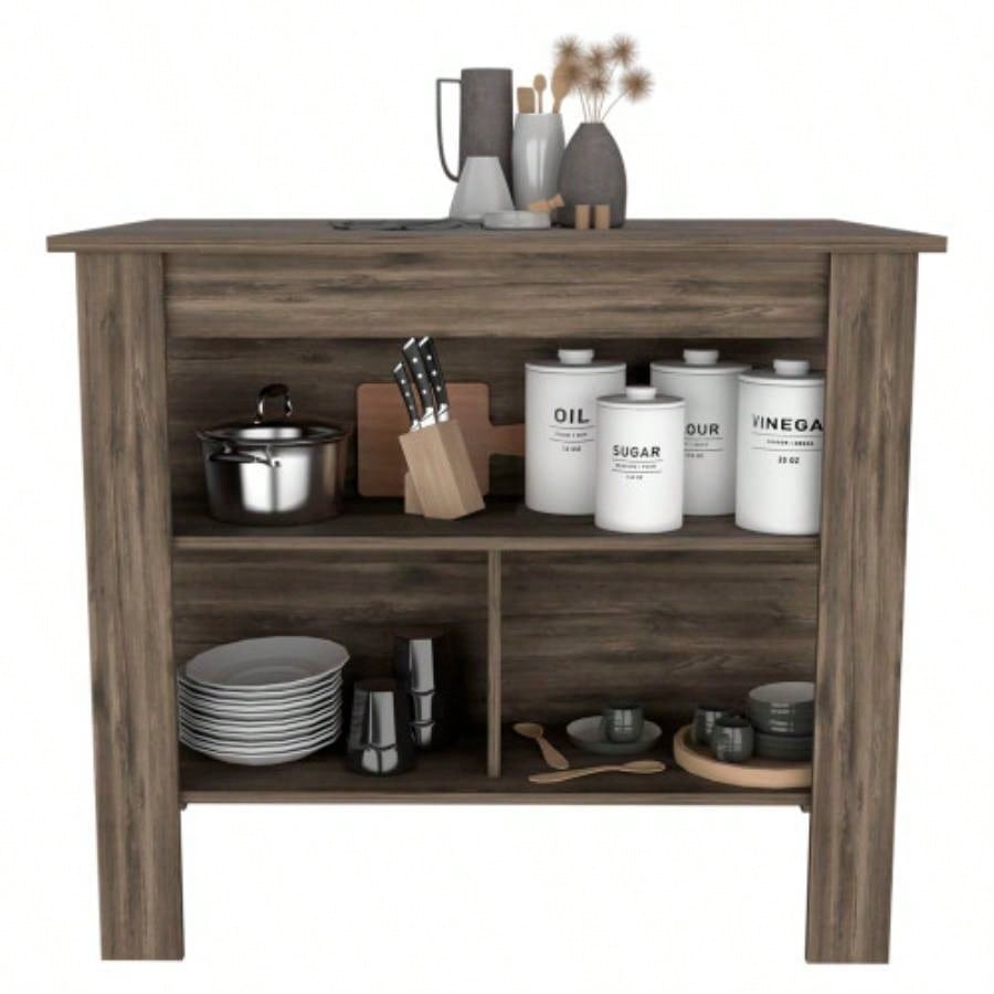 DEPOT E - SHOP Delos Kitchen Island, Four, Three Shelves, Dark Brown