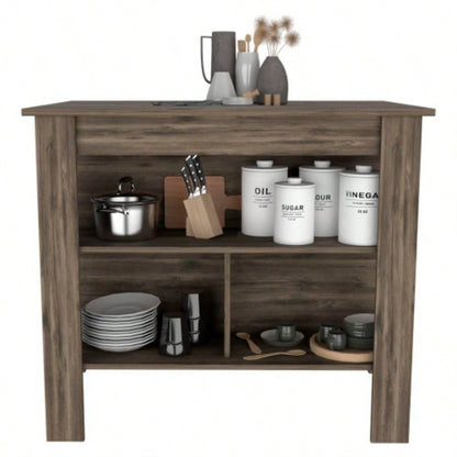 DEPOT E - SHOP Delos Kitchen Island, Four, Three Shelves, Dark Brown