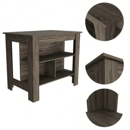 DEPOT E - SHOP Delos Kitchen Island, Four, Three Shelves, Dark Brown