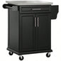 HOMCOM Kitchen Island on Wheels, Rolling Kitchen Cart with Stainless Steel Countertop, Drawer, Towel Rack and Spice Rack, Utility Storage Trolley, Black