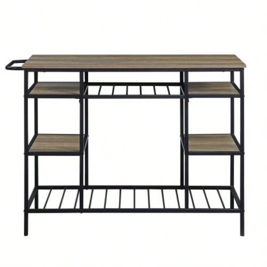 Lona Rustic Oak Black Kitchen Island