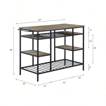 Lona Rustic Oak Black Kitchen Island