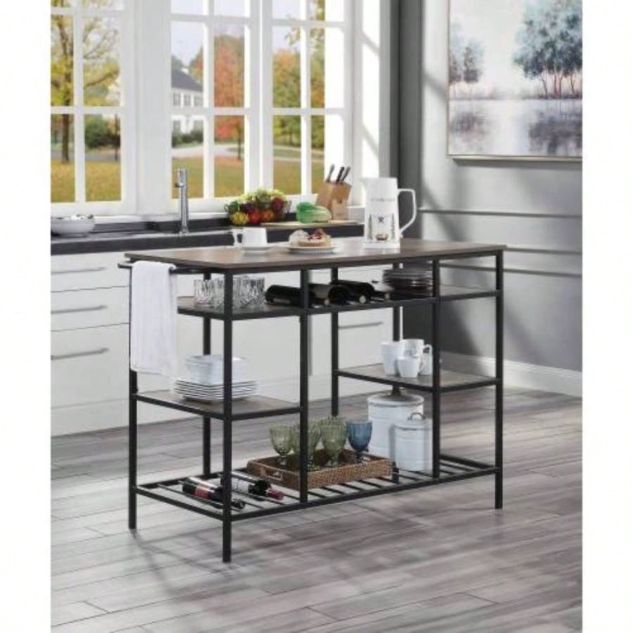 Lona Rustic Oak Black Kitchen Island
