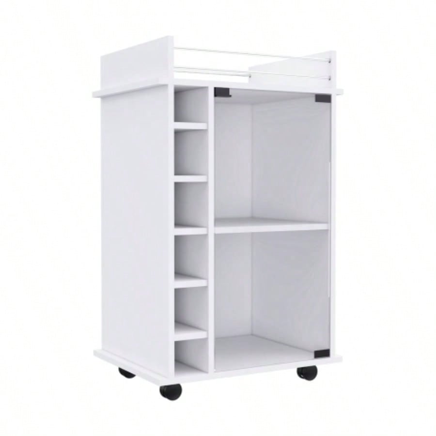 Dukat Bar Cart, Two Shelves, Six Built - in Wine Rack, Four Casters - White