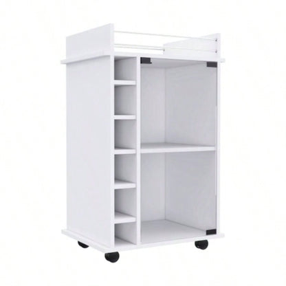 Dukat Bar Cart, Two Shelves, Six Built - in Wine Rack, Four Casters - White