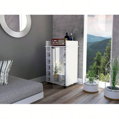 Dukat Bar Cart, Two Shelves, Six Built - in Wine Rack, Four Casters - White