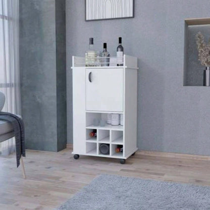 Allandale 1 - Door Bar Cart with Wine Rack and Casters White