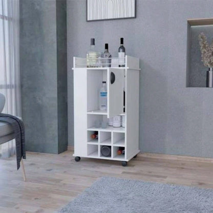 Allandale 1 - Door Bar Cart with Wine Rack and Casters White