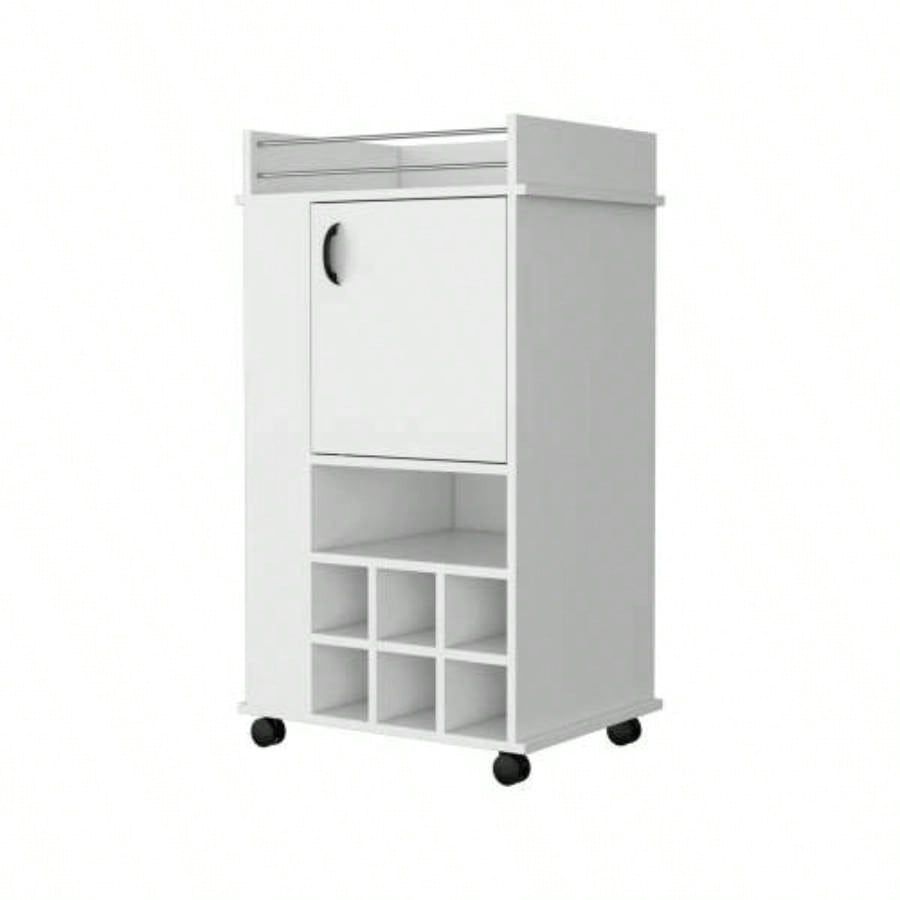 Allandale 1 - Door Bar Cart with Wine Rack and Casters White