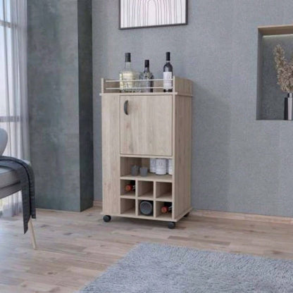 Allandale 1 - Door Bar Cart with Wine Rack and Casters Light Gray