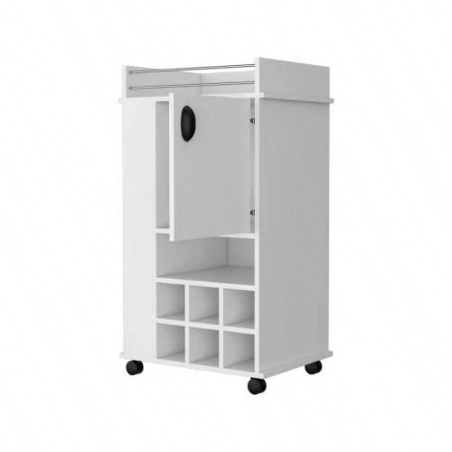 Allandale 1 - Door Bar Cart with Wine Rack and Casters White