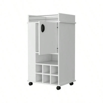 Allandale 1 - Door Bar Cart with Wine Rack and Casters White