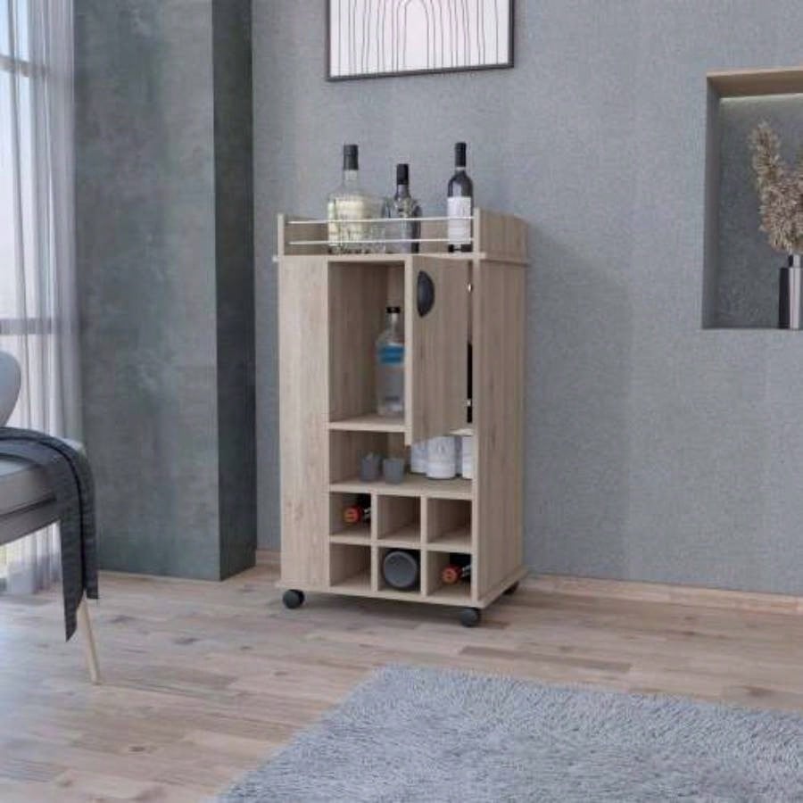 Allandale 1 - Door Bar Cart with Wine Rack and Casters Light Gray