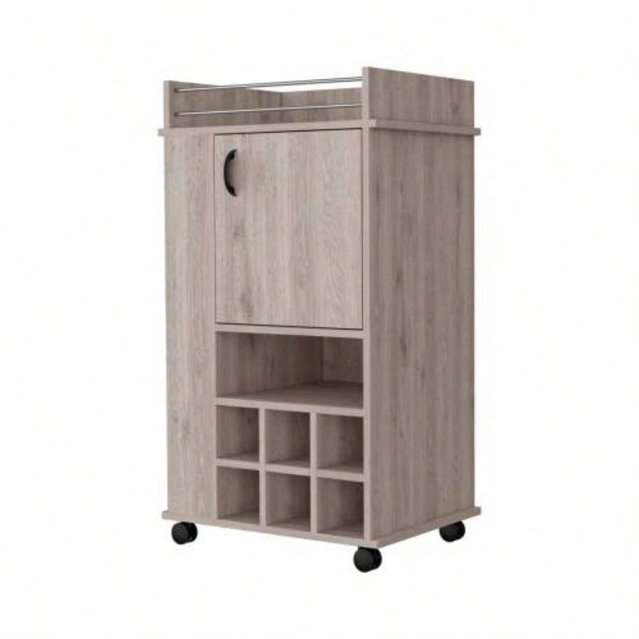 Allandale 1 - Door Bar Cart with Wine Rack and Casters Light Gray