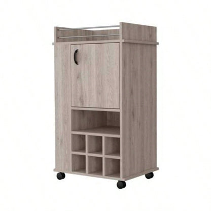 Allandale 1 - Door Bar Cart with Wine Rack and Casters Light Gray