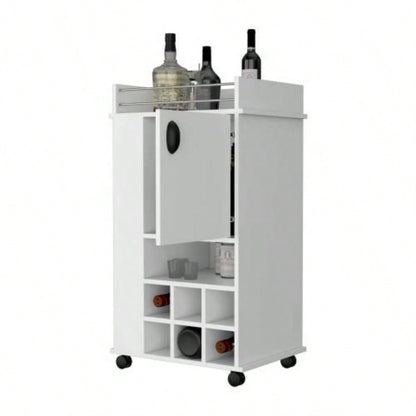 Allandale 1 - Door Bar Cart with Wine Rack and Casters White