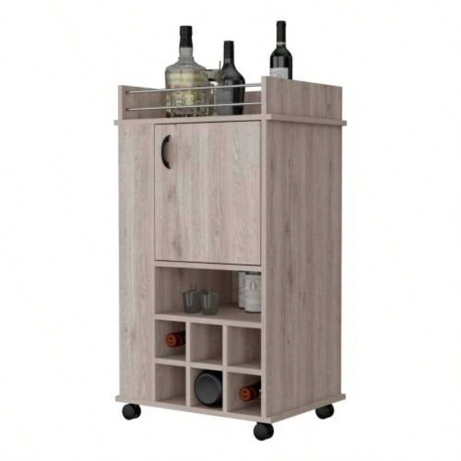 Allandale 1 - Door Bar Cart with Wine Rack and Casters Light Gray