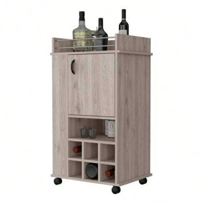 Allandale 1 - Door Bar Cart with Wine Rack and Casters Light Gray