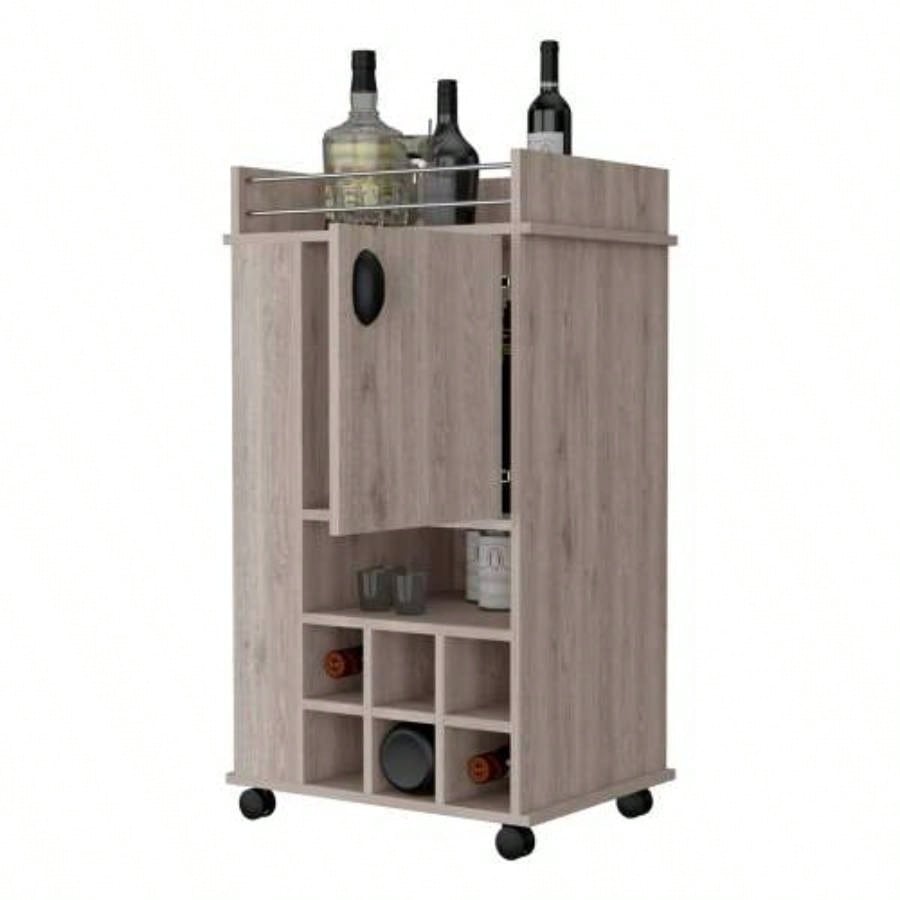 Allandale 1 - Door Bar Cart with Wine Rack and Casters Light Gray
