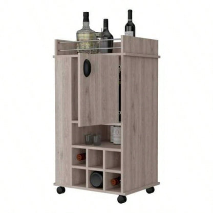 Allandale 1 - Door Bar Cart with Wine Rack and Casters Light Gray