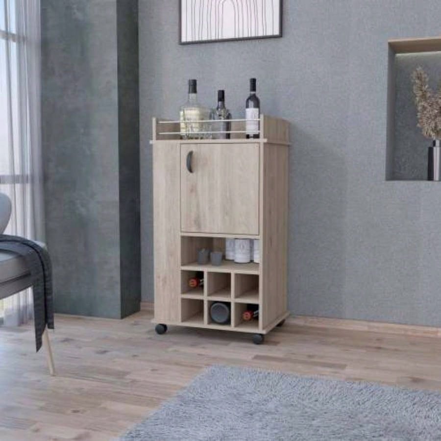 Allandale 1 - Door Bar Cart with Wine Rack and Casters Light Gray