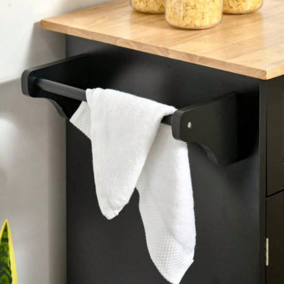 41 Modern Rolling Kitchen Island on Wheels, Utility Cart Storage Trolley with Rubberwood Top Drawers, Black
