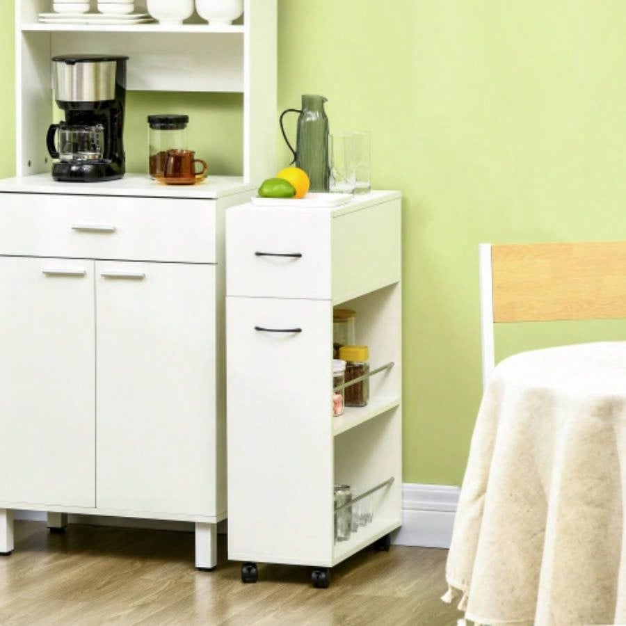 HOMCOM 3 - tier Slim Storage Cart, Rolling Narrow Kitchen Cart on Wheels Small Place, Slide Out Side Utility Cart Bathroom, Laundry