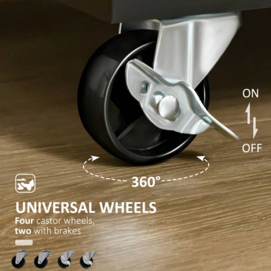 41 Modern Rolling Kitchen Island on Wheels, Utility Cart Storage Trolley with Rubberwood Top Drawers, Black