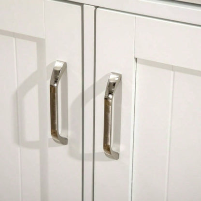 Kitchen Island with Storage Cabinet and 2 - Level Rubber Wood Tabletop, Island Table with Adjustable Shelves and Drawers, White