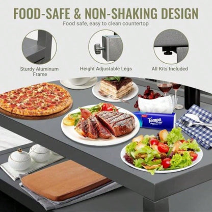 Outdoor Kitchen Island with Storage, Aluminum Kitchen Storage Island with Wall Hanging, Freestanding Grill Storage Cabinet with Protective Cover BBQ, Deck, Patio, Backyard